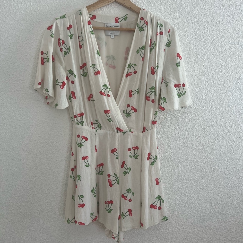 Cream Privacy Please Cherry Print Romper XS